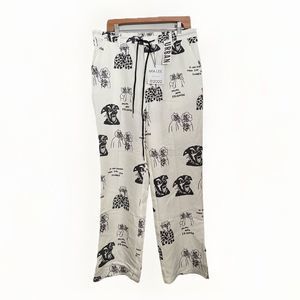 Mía Lee UO Exclusive Printed Pant White Black Dog Drawstring Trouser Large HTF